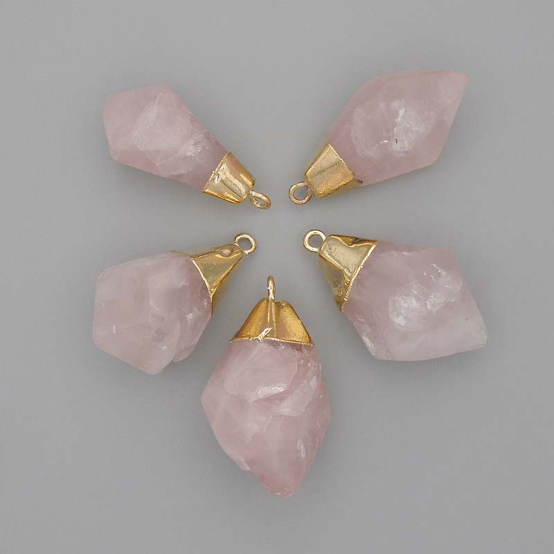 Rose Quartz Pendant, Treated, Assorted Sizes 27-30x14-18mm+/- Gold-Tone Metal
