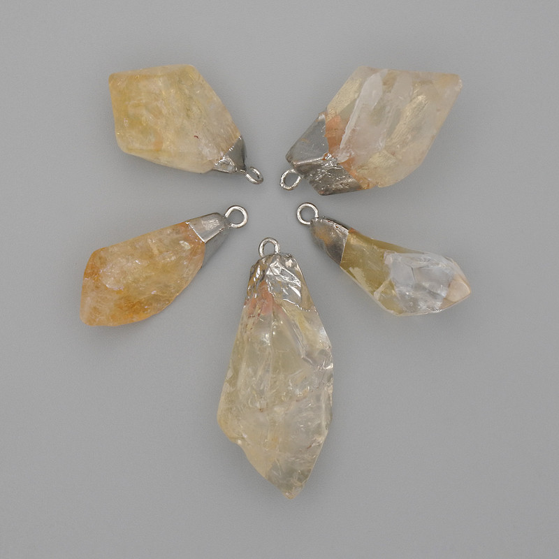 Citrine Pendant, Treated, Assorted Sizes 28-33x10-15mm+/- Silver-Tone Metal