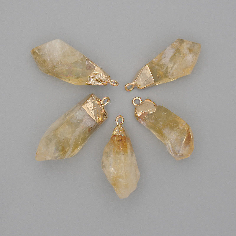 Citrine Pendant, Treated, Assorted Sizes 28-33x10-15mm+/- Gold-Tone Metal