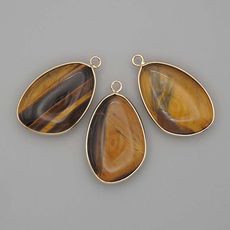 Tiger's Eye Pendant in Gold-Tone Setting 21x35mm+