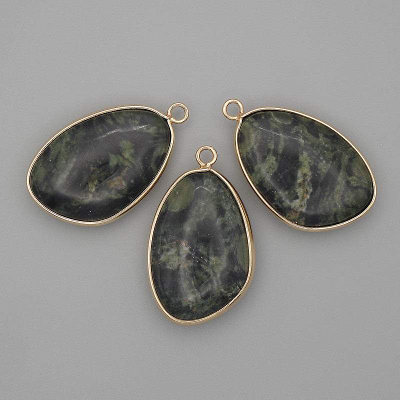 Ocean Jasper Pendant in Gold-Tone Metal Setting 21x35mm+
