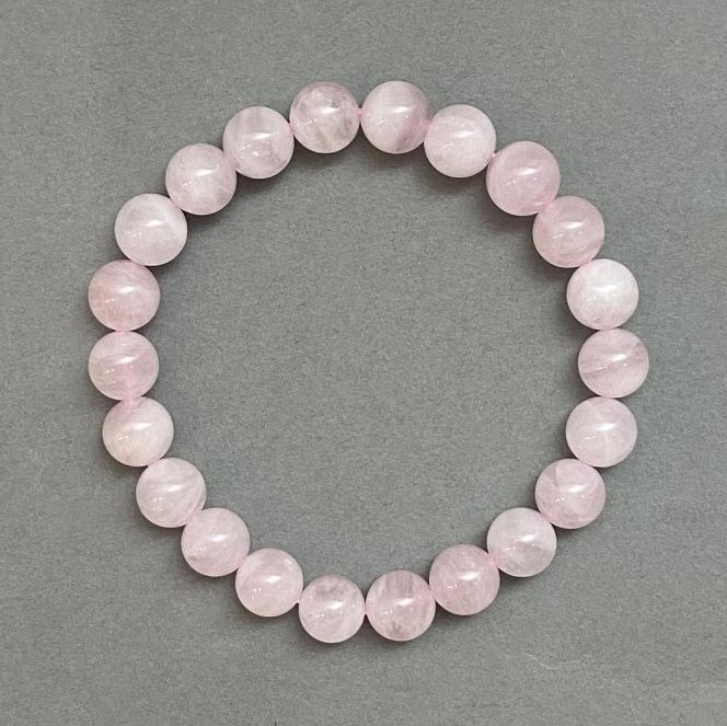 Madagascar Rose Quartz Bracelet, round bead diameter 8.5mm+-, length 18cm+- stretch