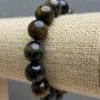 Tiger's Eye and Hawk's Eye Natural Stone Bracelet, Smooth Round Bead, Diameter 12(+/-)mm, Length 18cm (Stretch)