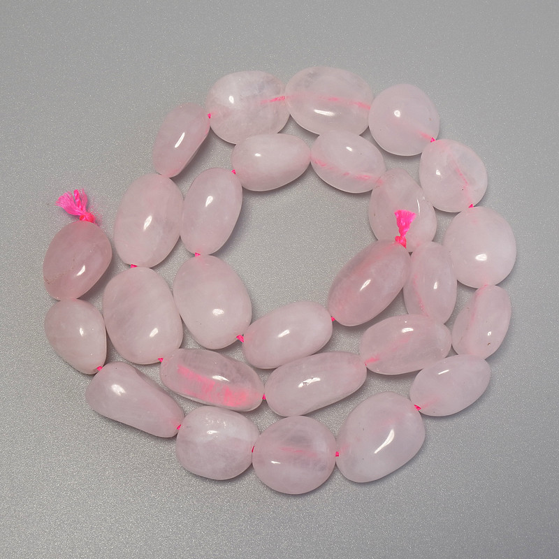 Rose Quartz Beads, Tumbled, Diameter 12-19x12mm+/-, on Thread, Length 40cm+