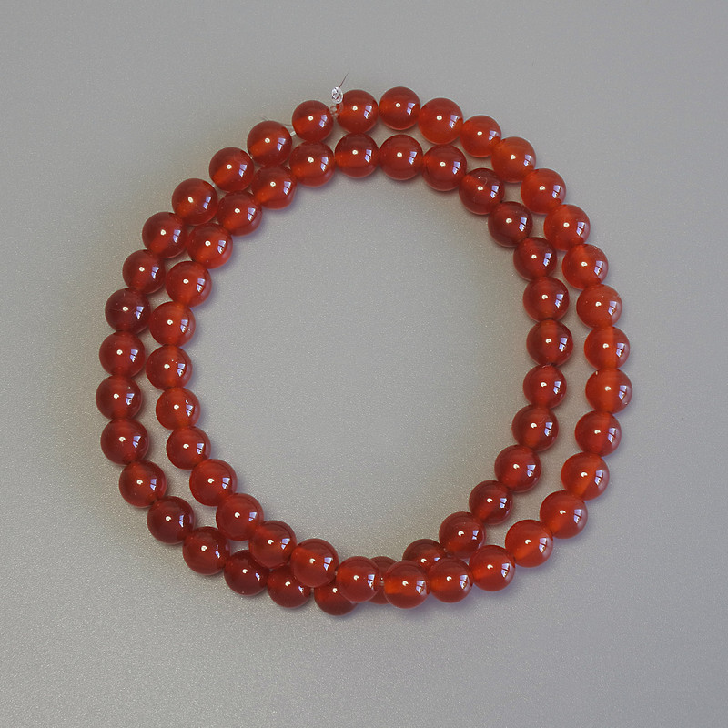 Carnelian beads smooth ball 6mm diameter on thread, length 37cm+