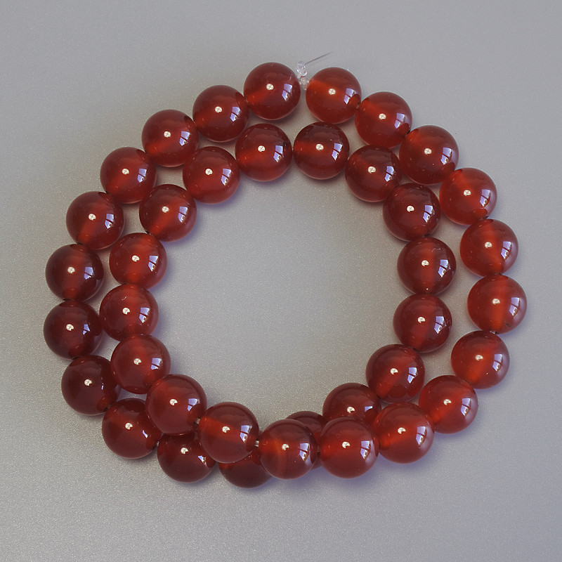 Carnelian Beads, Smooth Ball, Diameter 10mm+/- on Fishing Line, Length 37cm+
