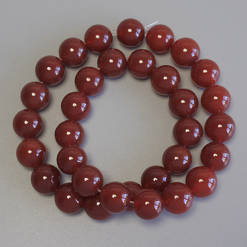 Carnelian Beads, Smooth Ball, Diameter 12mm+/- on Fishing Line, Length 39cm+
