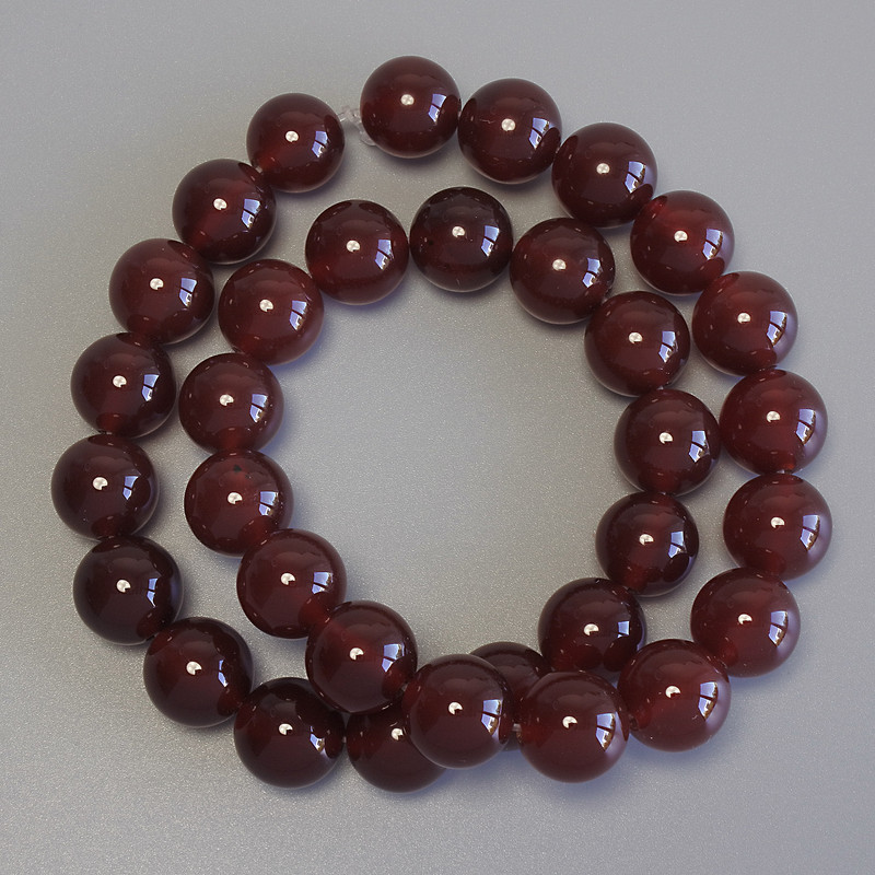 Carnelian Beads, Smooth Ball, Diameter 12mm+/- on Fishing Line, Length 39cm+