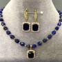 Lapis Lazuli Choker Set, faceted bead 8x6mm+, length 41cm+- extension chain +5cm, earrings 35x13mm+- blue crystal