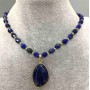 Lapis Lazuli Choker, faceted grain 8x6mm+, seed beads 3mm+/-, length 41cm+/- extension chain +5cm, Lapis Lazuli pendant 35x20mm+