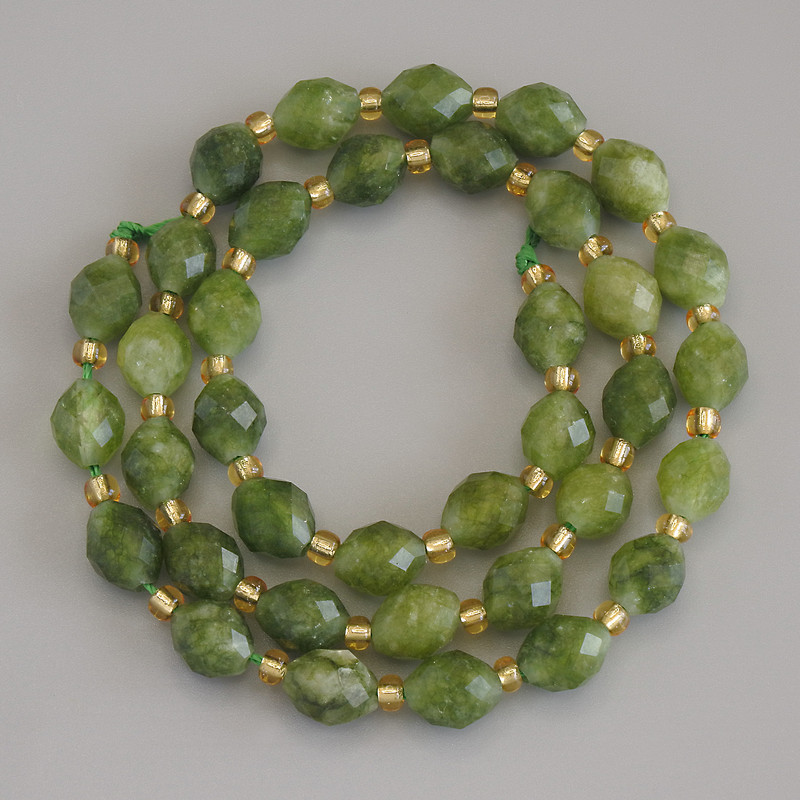 Jade Faceted Nugget Beads, diameter 8x6.5mm+/-, seed beads 3mm+/-, on strand, length 38cm+