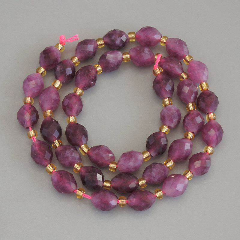 Tourmaline Rubellite Faceted Nugget Beads, diameter 8x6.5mm+/-, seed beads 3mm+/-, on strand, length 38cm+