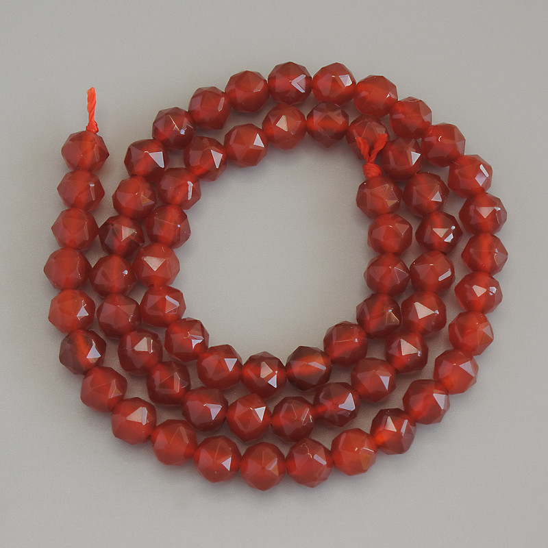 Carnelian Faceted Beads, Diameter 6mm+/-, on Thread, Length 37cm+