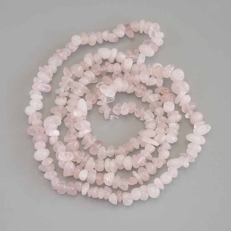 Rose Quartz Chip Beads, Diameter 7-10x5mm+/-, on Fishing Line, Length 80cm+