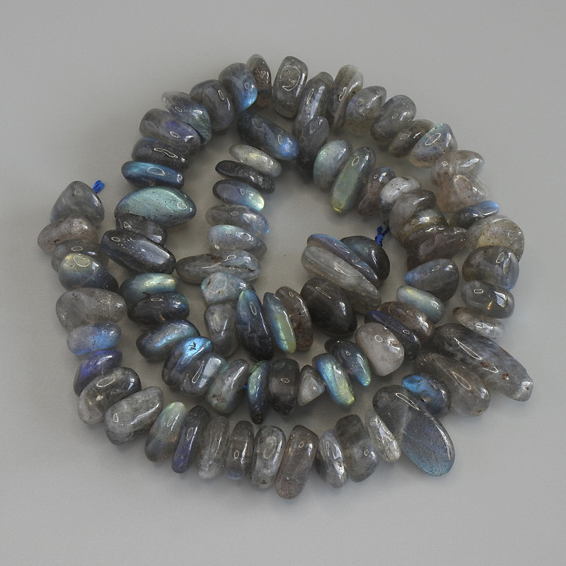 Labradorite Tumbled Nugget Beads, Diameter 9-14x5-6mm+/-, on Thread, Length 41cm+