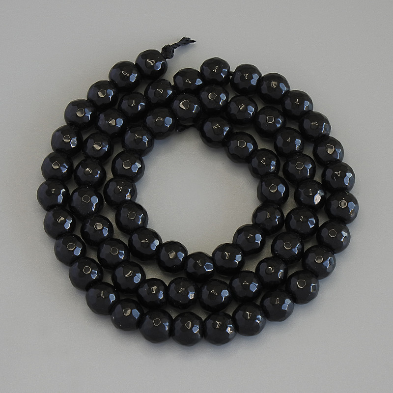 Agate Beads, faceted round, diameter 6mm+/-, on a thread, length 37cm+