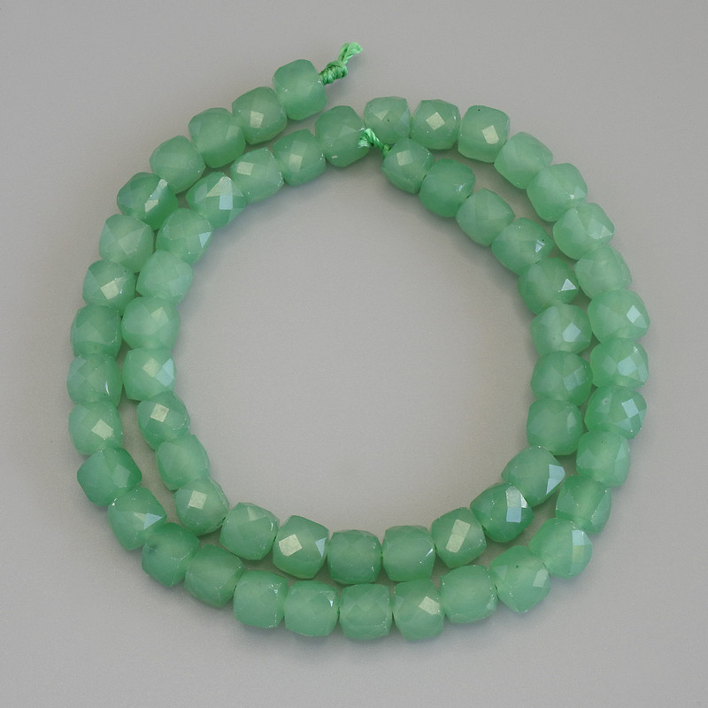 Jade Faceted Cube Beads, 7x7mm+/- diameter, on a strand, length 41cm+