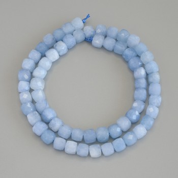 Aquamarine Faceted Cube Beads, diameter 6.5x6.5mm+/-, on thread, length 41cm+