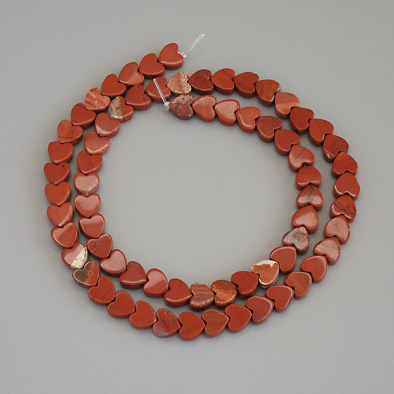 Red Jasper Heart Beads, diameter 6x6x2.5mm+/-, on fishing line, length 37cm+