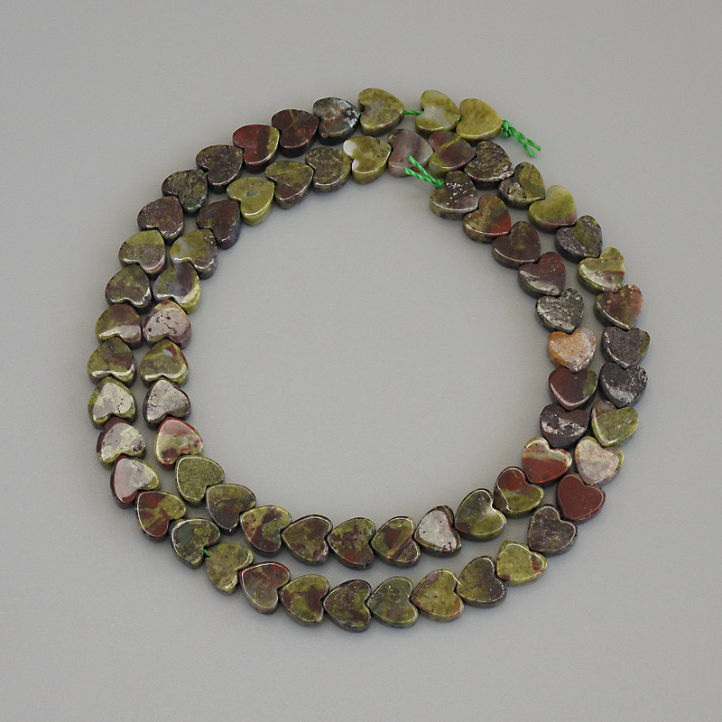 Dragon Blood Jasper Heart Beads, Diameter 6x6x2mm+/-, on Fishing Line, Length 37cm+