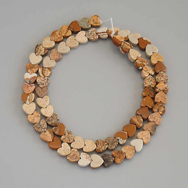 Landscape Jasper Heart Beads, diameter 6x6x2mm+/-, on fishing line, length 37cm+