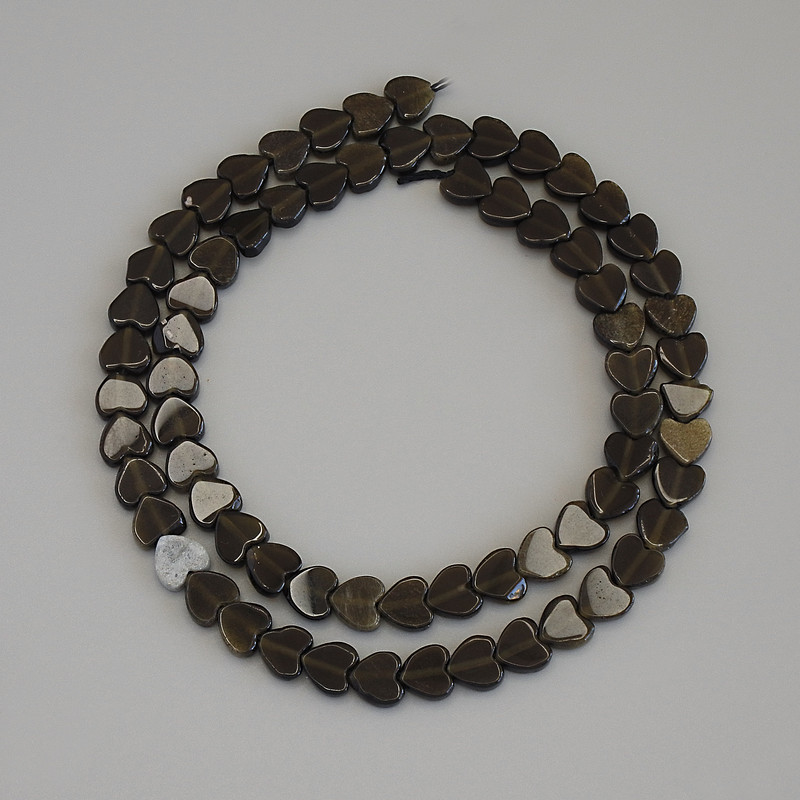 Golden Sheen Obsidian Heart Beads, Diameter 6x6x2mm+/-, on a Strand, Length 38cm+