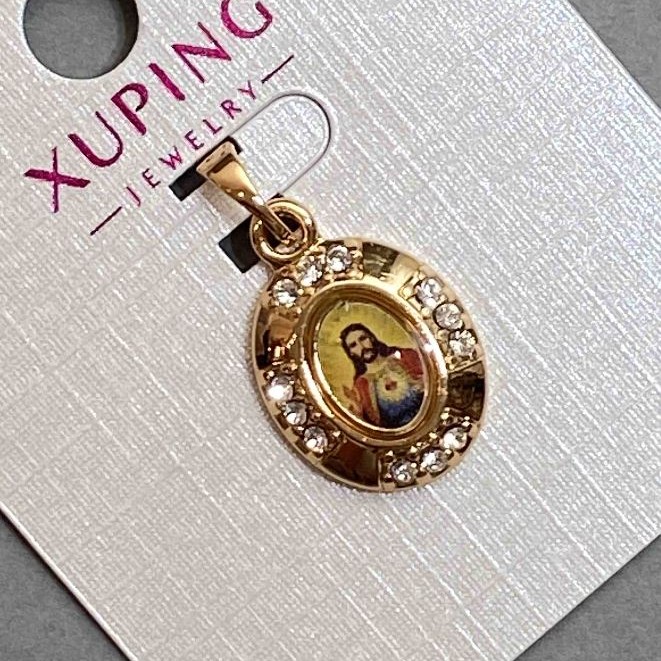“Icon” Pendant Xuping with White Rhinestones, Diameter 20x13mm+/-, Length 24mm+/-, 18K Gold Plated
