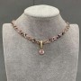 Tourmaline Braided Cord Choker, Faceted Bead 2mm+/-, Width 6.5mm+/-, Length 35mm+/-, Extension Chain 5cm+/-, Pink Crystal Pendant