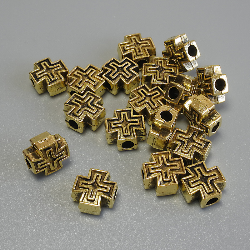 Findings – Cross Insert Bead, Gold Metal Colour, Diameter 9x9x4.5mm+/-, Hole Diameter 2.8mm+/-, Pack 20g (~18pcs)