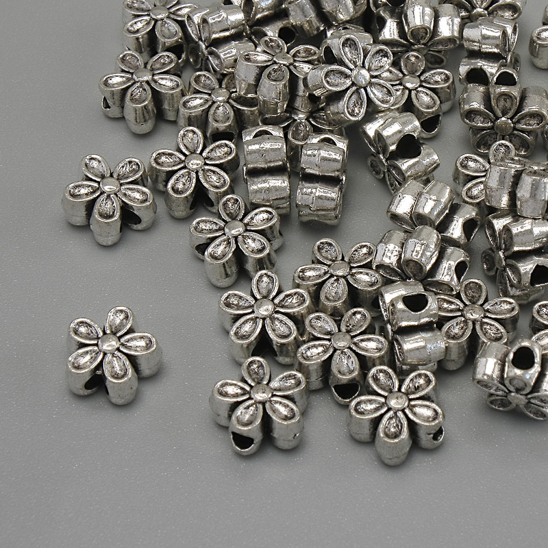 Findings Flower Spacer Bead, Silver Metal Colour, Diameter 7x3mm+/- Hole 2mm+/-, Pack 20g (~44pcs)
