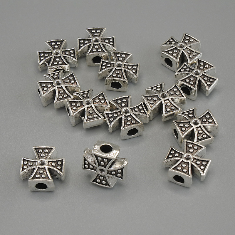 Findings Cross Spacer Bead, Silver Metal Colour, Diameter 11x11x5mm+/- Hole 3mm+/-, Pack 20g (~13pcs)