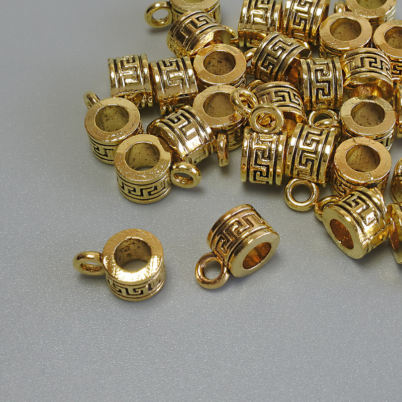 Bail Finding, Gold-Tone Metal, Size 6.5x5x9.5mm+/-, Hole Diameter 4mm+/- and 2mm+/-, Pack of 20g / 29pcs