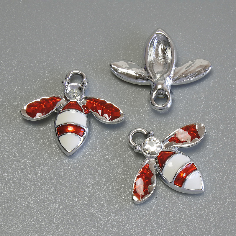 Insect Pendant Charm, Enamel, Silver-Tone Metal, Diameter 15x16.5mm+/-, Pack of 3