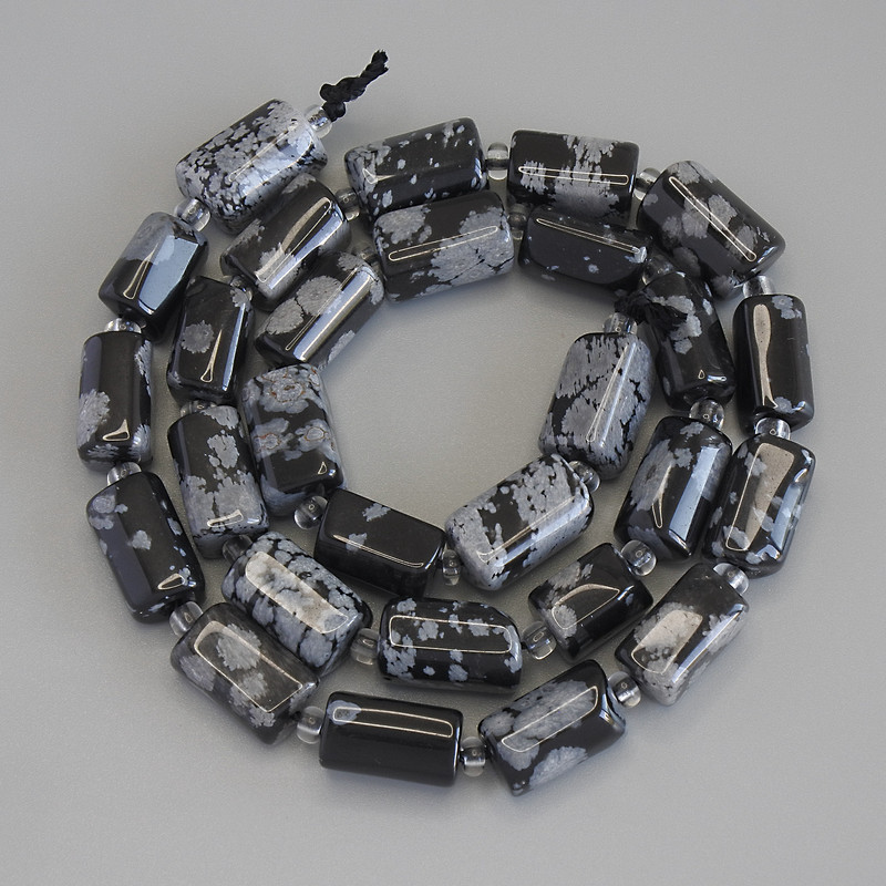 Snowflake Obsidian Chip Beads, diameter 12x7mm+- seed beads -3mm+-, length 38cm+- on thread