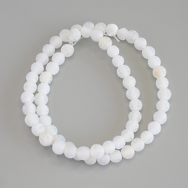 White Frosted Agate Beads, Smooth Round, diameter 6mm+-, length 35cm+- on nylon thread