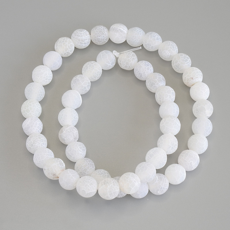 White Frosted Agate Beads, Smooth Round, diameter 8mm+-, length 35cm+- on nylon thread