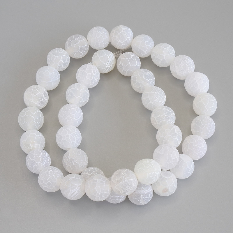 White Frosted Agate Beads, Smooth Round, diameter 10mm+-, length 35cm+- on nylon thread