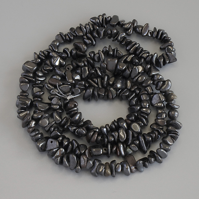 Hematite Chip Beads, diameter 4-10x2-5mm+-, length 78cm+- on nylon thread