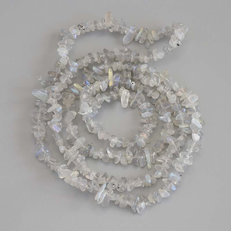 Labradorite Chip Beads, diameter 7-9x2-3mm+/-, length 78cm+/- on fishing line