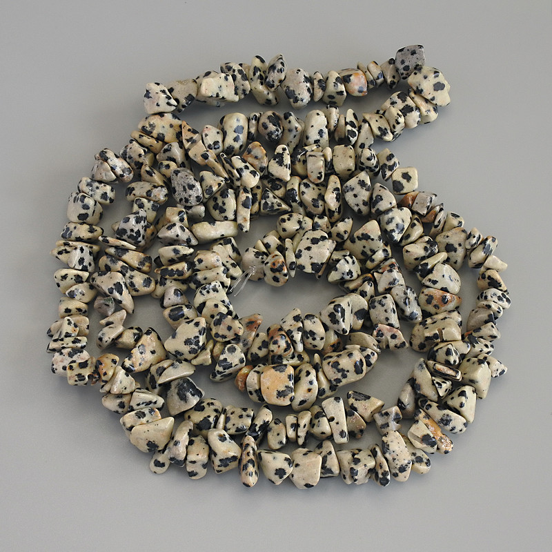 Dalmatian Jasper Chip Beads, diameter 7-13x2-4mm+/-, length 80cm+/- on fishing line