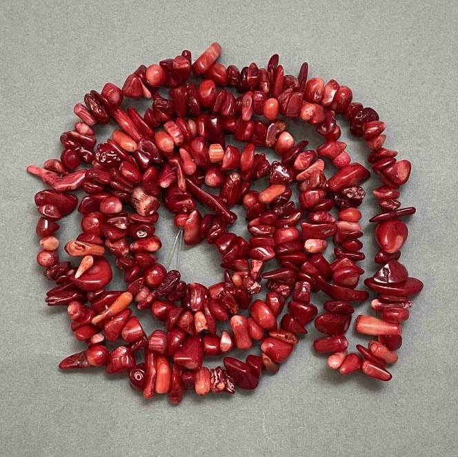 Coral Chip Beads, Diameter 8-18x3-4mm+/-, Length 80cm+/- on Nylon Thread