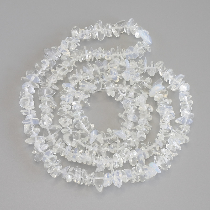 Moonstone and Rock Crystal Chip Beads, diameter 6-12x2-6mm+/-, length 80cm+/- on fishing line