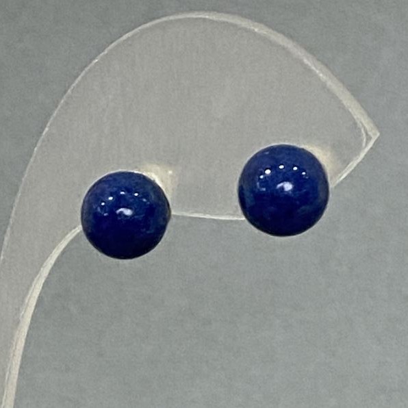 Stud Earrings Ball Lapis Lazuli (Pressed), Silver-Tone Metal, 8mm