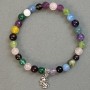 Assorted Stones Smooth Round Bead Bracelet 6mm+/- with Metal Insert, Length 18cm (Stretch)