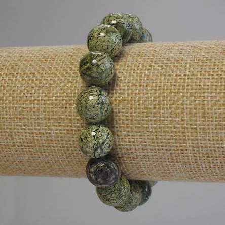 Serpentine Natural Stone Smooth Round Bead Bracelet, Diameter 15mm+/-, Length 18cm+/- (Stretch)