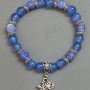 Aquamarine and Frosted Agate Bracelet, 8mm+/- Bead with Metal Inserts, 18cm+/- Length, Stretch