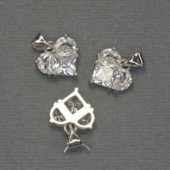 Heart Pendant, white rhinestones, silver-tone metal, diameter 10x12mm+-, length 17mm+