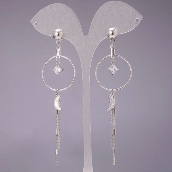 Xuping Earrings with White Stones 25x93mm Rhodium