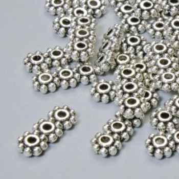 3-Strand Spacer Bead, Diameter 15x6.5mm+/-, Hole Diameter 2mm, Silver-Tone Metal, 22pcs+