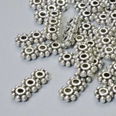 3-Strand Spacer Bead, Diameter 15x6.5mm+/-, Hole Diameter 2mm, Silver-Tone Metal, 22pcs+